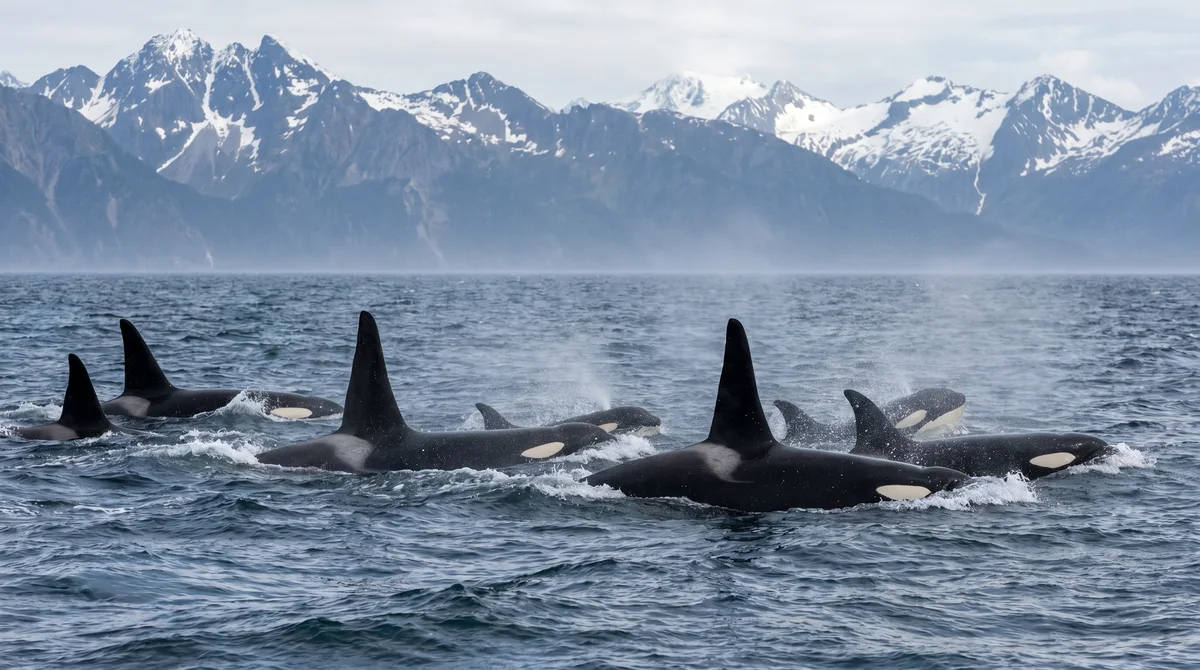 A pod of orcas at the surface