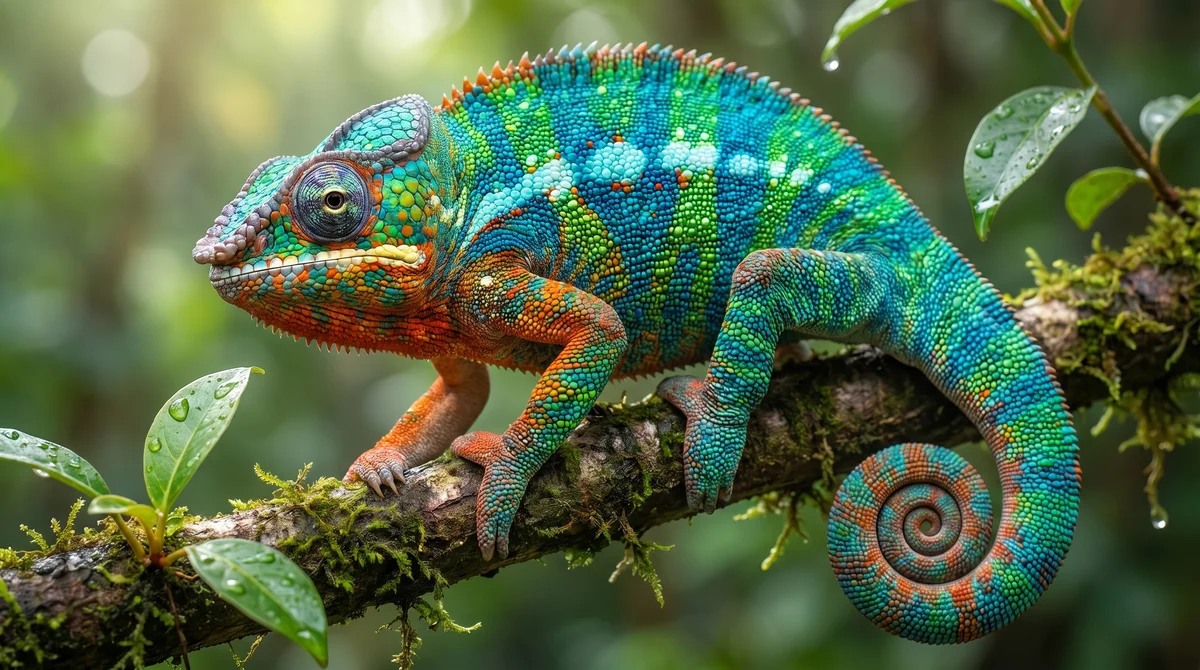 A colourful chameleon on a branch